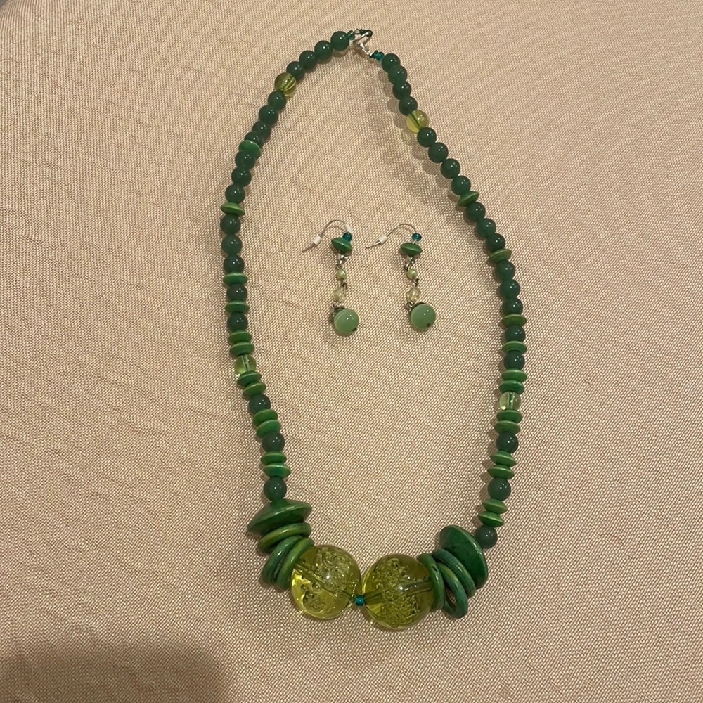 Green Jade necklace and earrings set